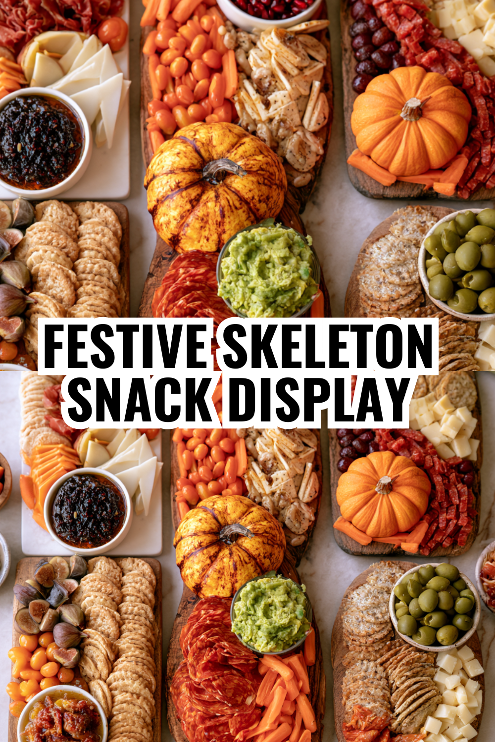Festive Skeleton Snack Display — No-Bake Halloween Appetizer Board for Busy Moms