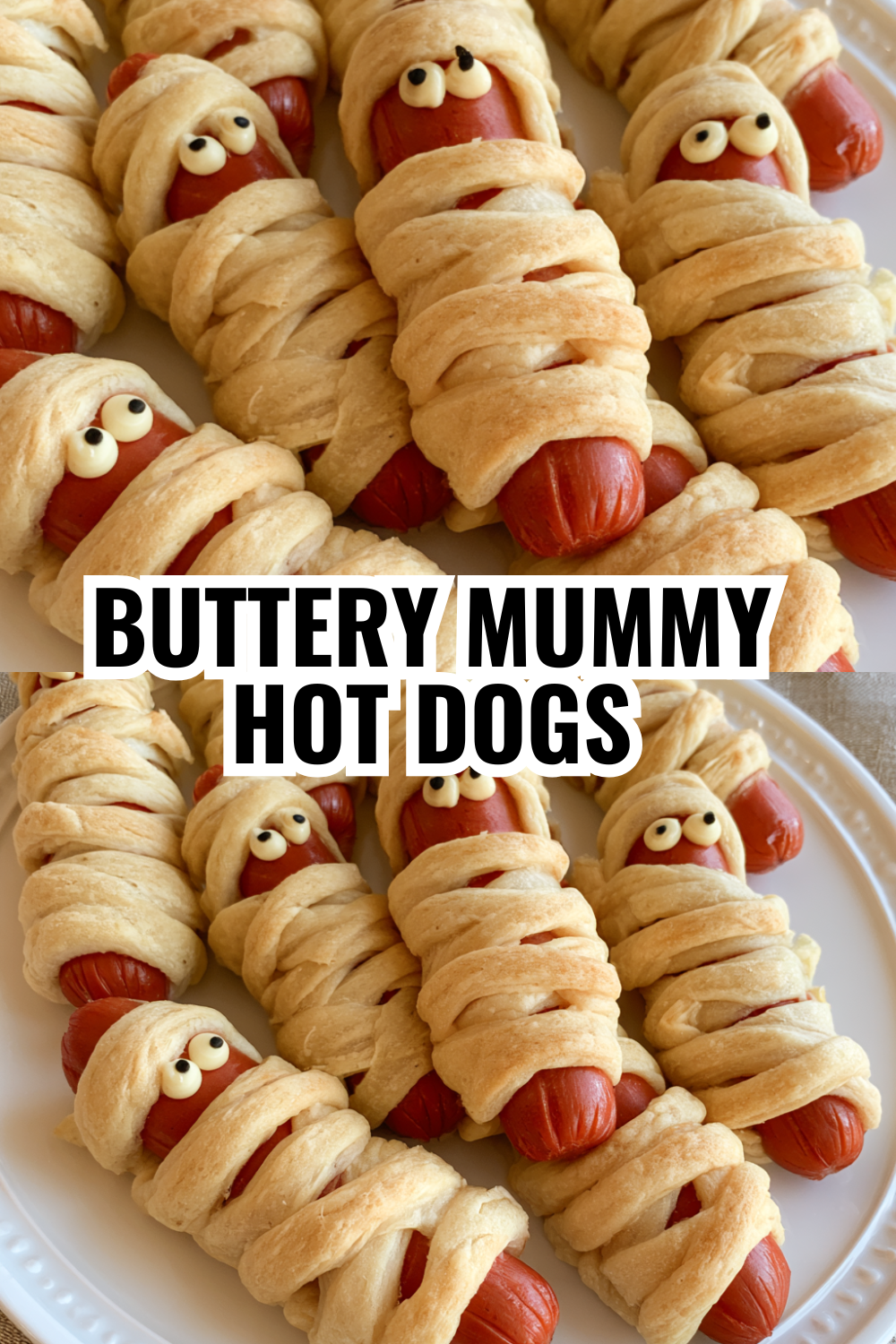Buttery Mummy Hot Dogs with Crescent Rolls for Halloween Dinners