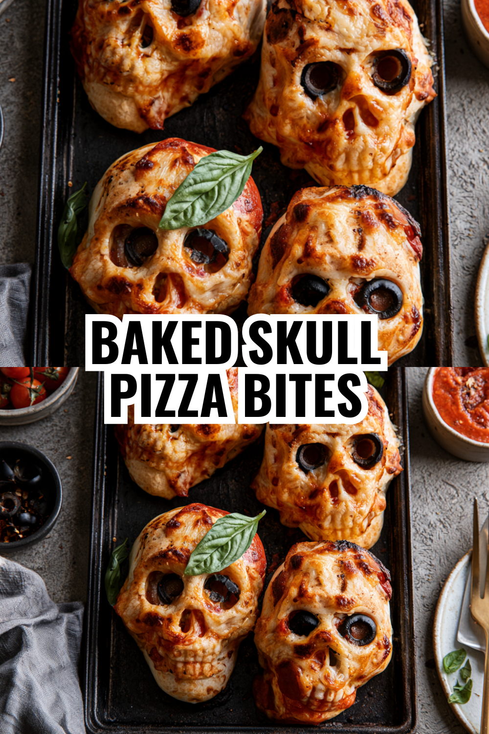 Baked Skull Pizza Bites Using Crescent Dough (So Simple)