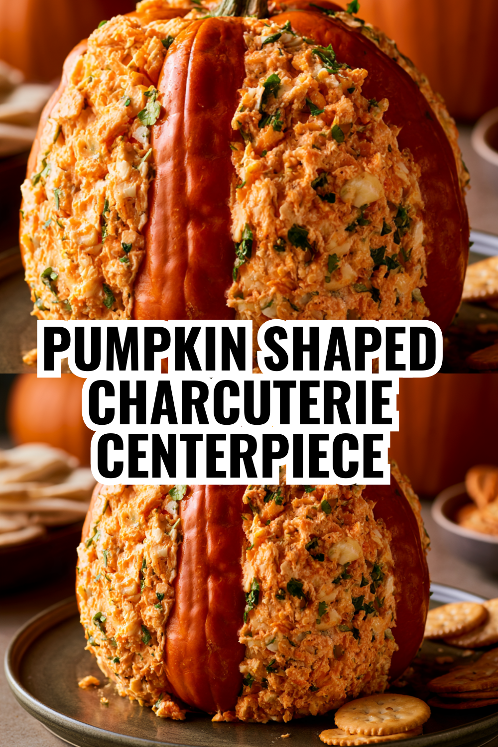 Pumpkin Shaped Cheese Ball for Thanksgiving Cheese Board