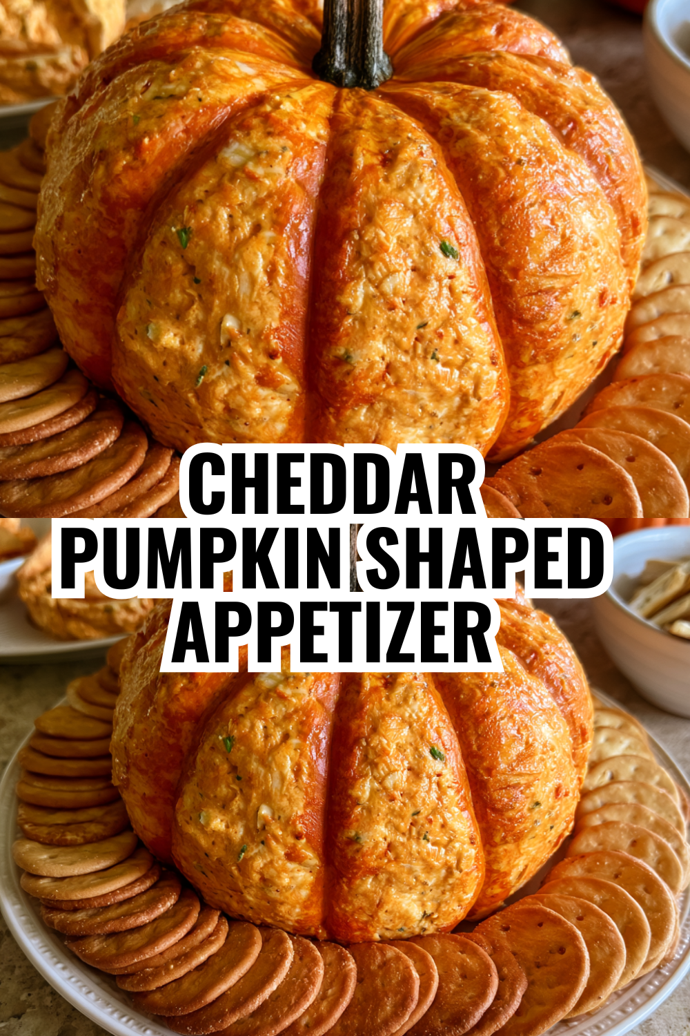 Sharp Cheddar Pumpkin Shaped Cheese Ball for Fall Celebrations