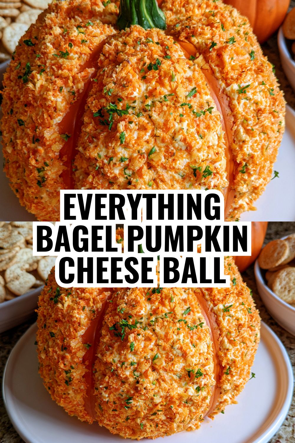 Everything Bagel Pumpkin Shaped Cheese Ball — Savory Fall Appetizer