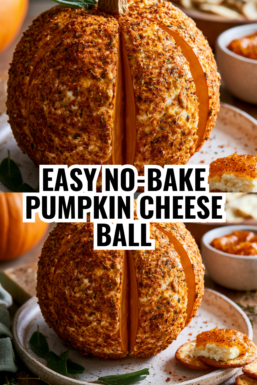 Simple No-Bake Pumpkin Shaped Cheese Ball for Fall Parties