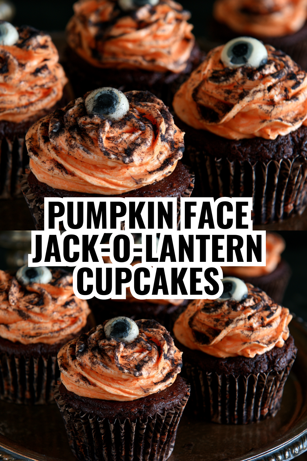 Jack-O-Lantern Pumpkin Face Cupcakes with Buttercream Stencil Hack