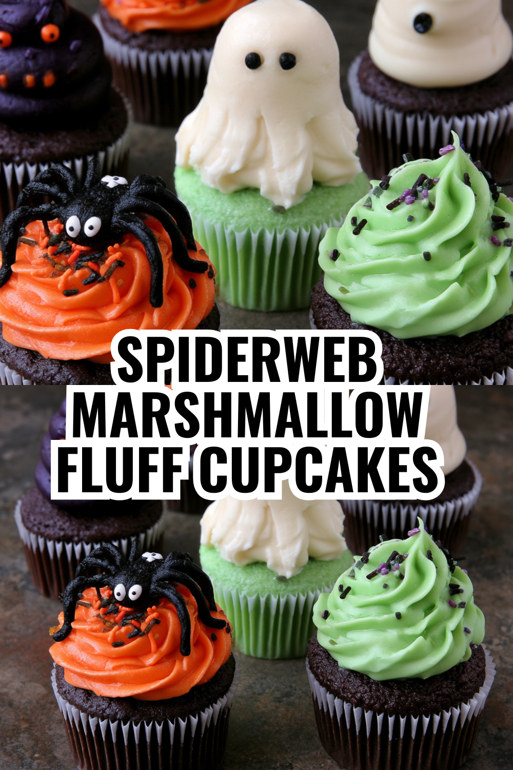 Spiderweb Marshmallow Fluff Cupcakes — No Bake Topping Technique