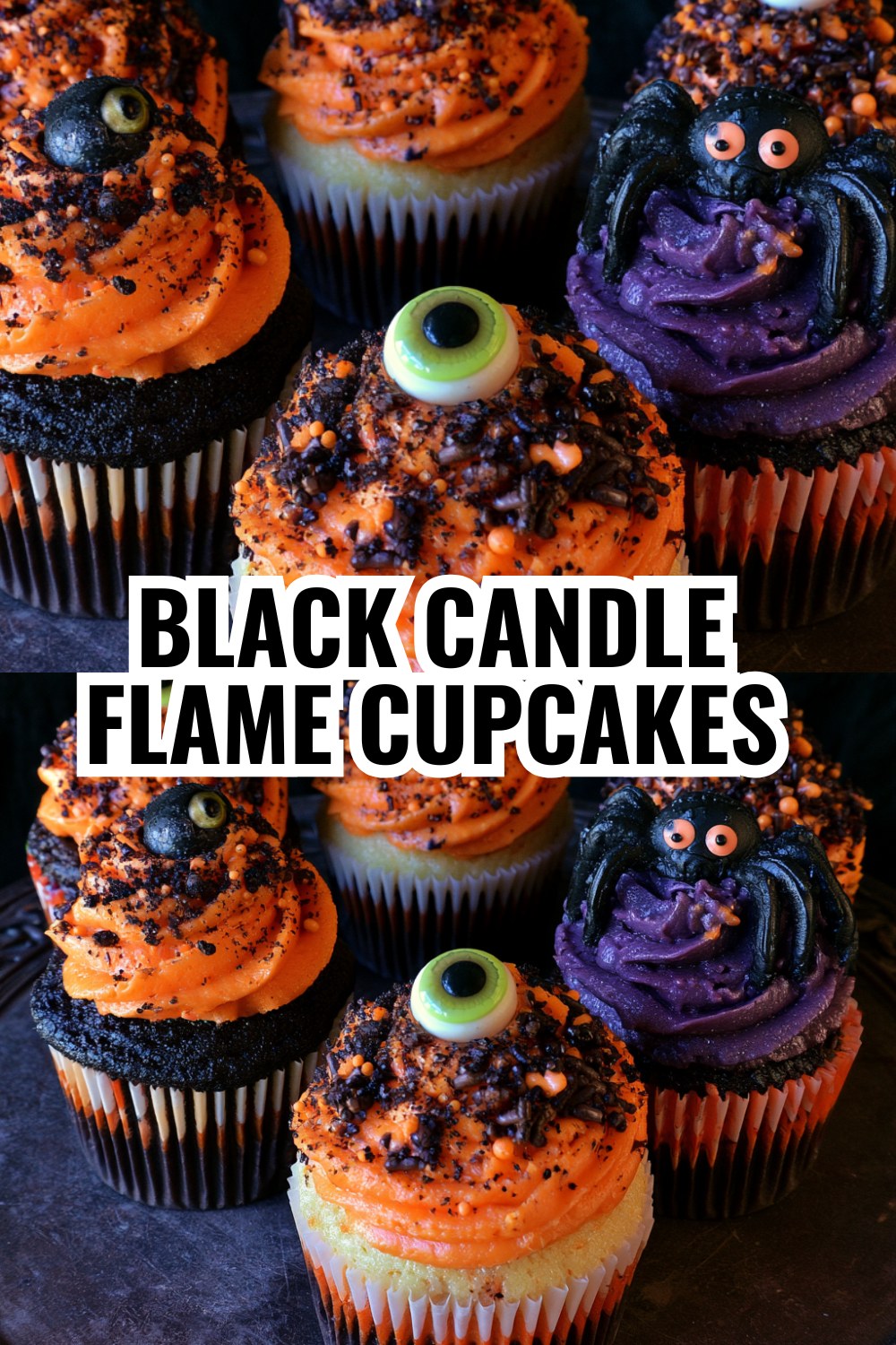 Black Candle Flame Cupcakes with Edible Wax Drip Effect