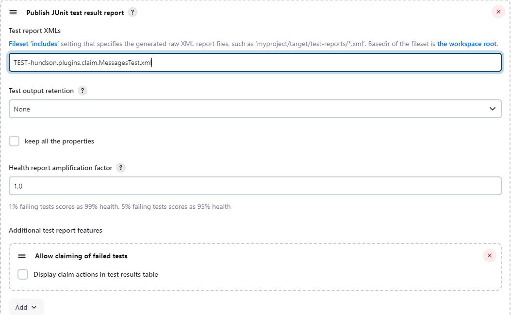 The Claim test test result report feature