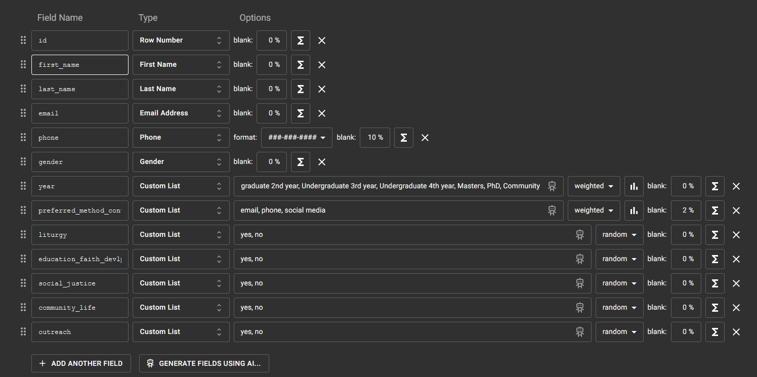 Schema set-up for mock data