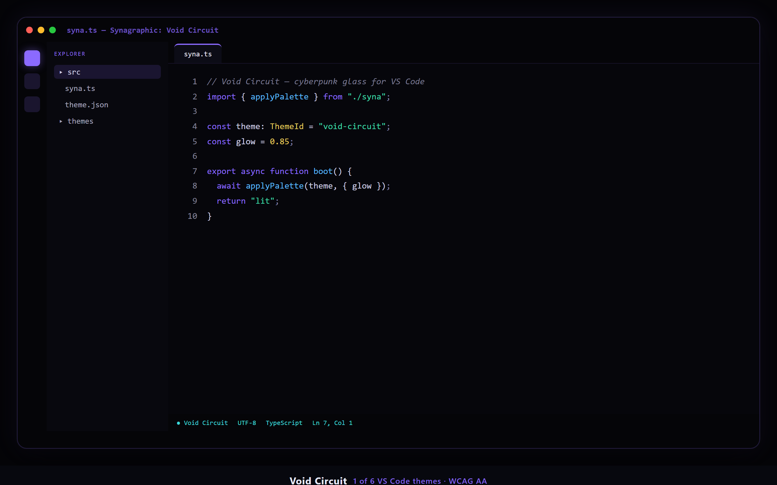 Syn Themes Void Circuit — cyberpunk glass color theme for VS Code and Cursor