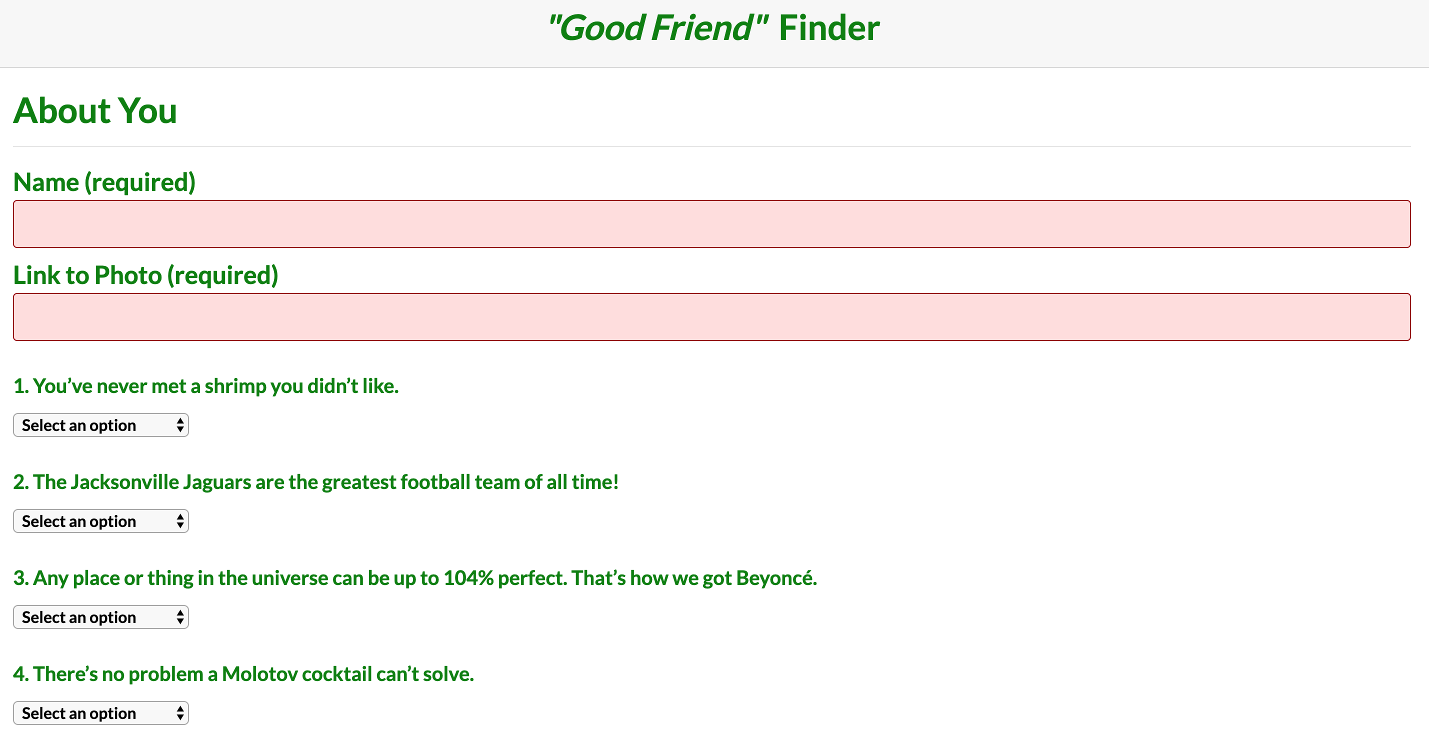 Survey for Friend Finder app