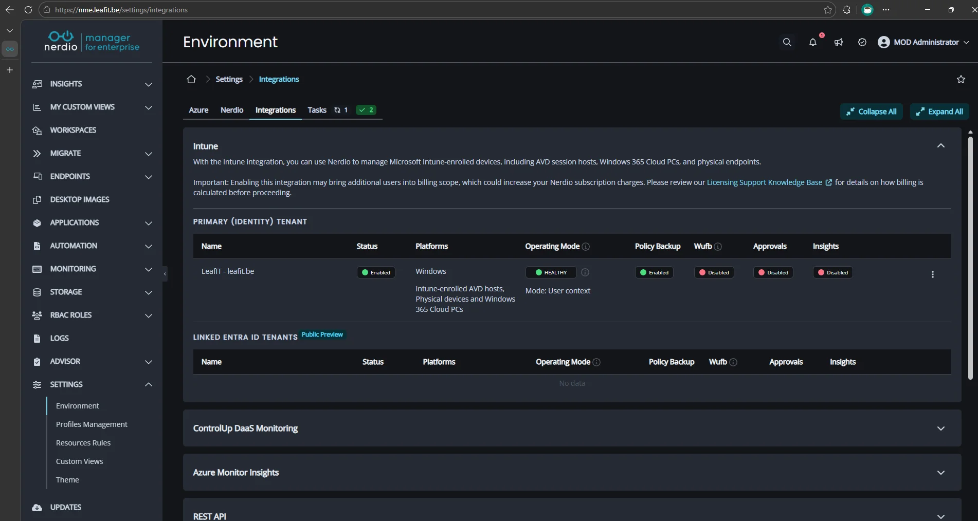 Nerdio Endpoint Worker deployment status in the NME console.