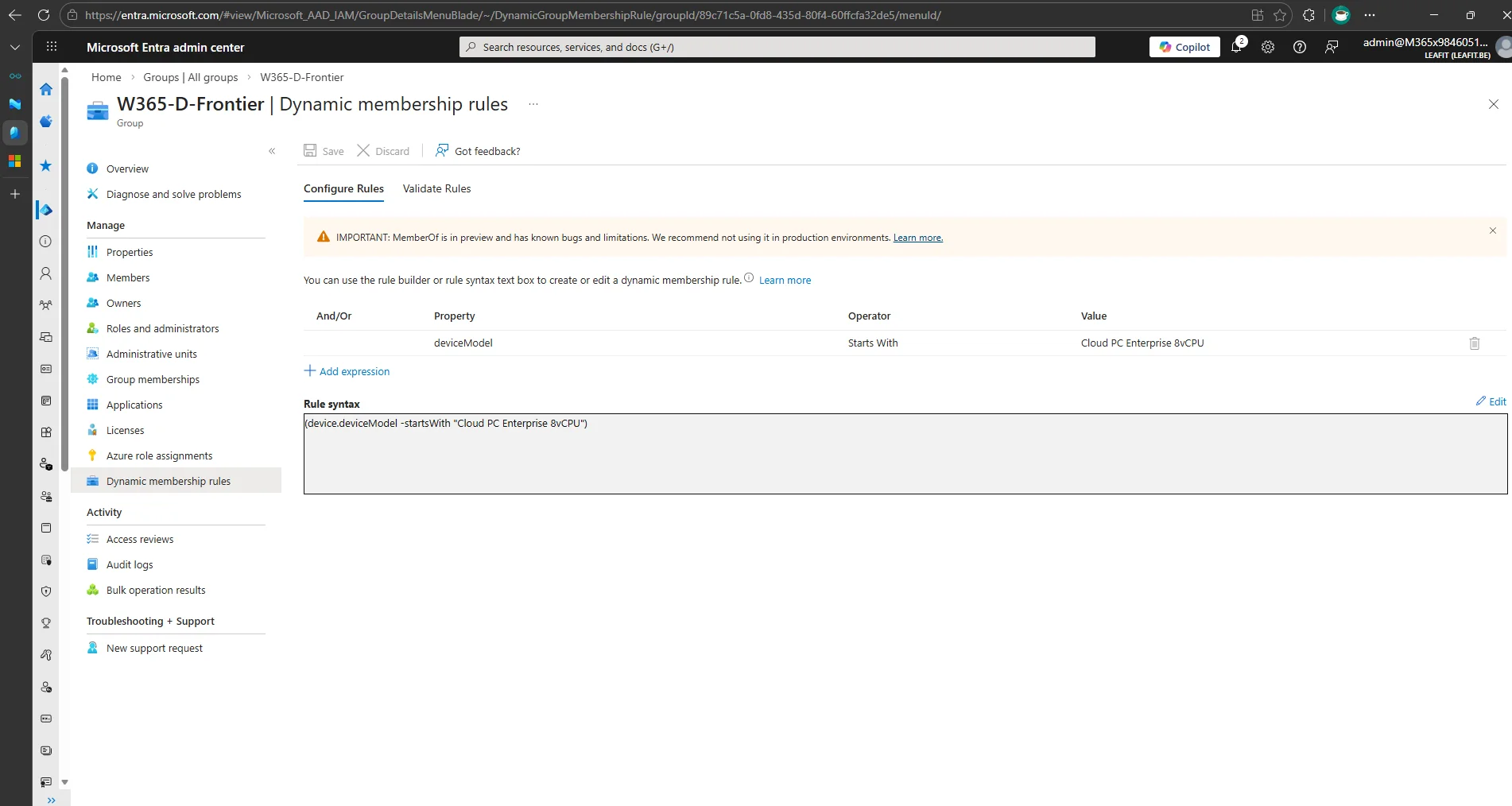 Dynamic device group configuration with deviceModel startsWith rule