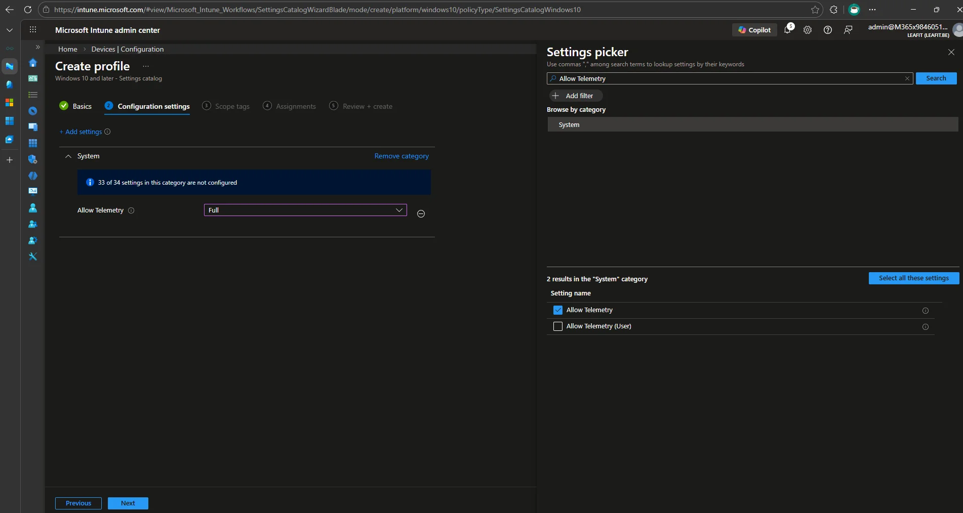 Optional diagnostics data configuration
