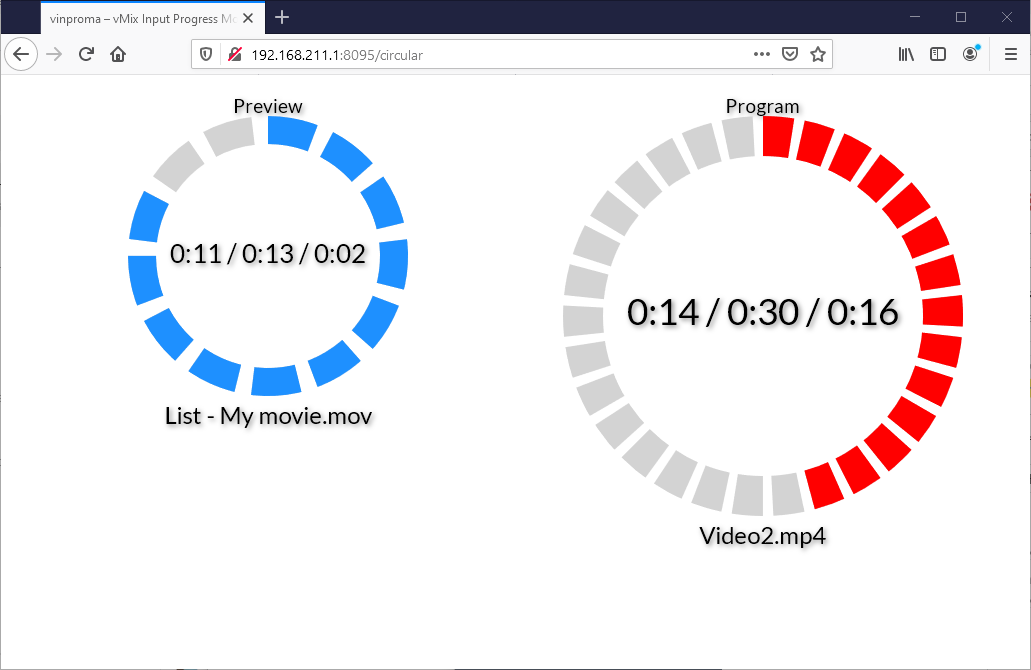 vMix Input Progress Monitor App - HTML view Circular