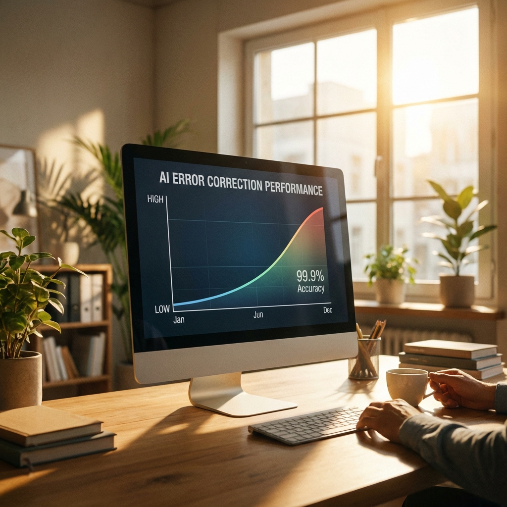 AI 디코더가 오류 수정 정확도를 개선하는 효과를 보여주는 그래프