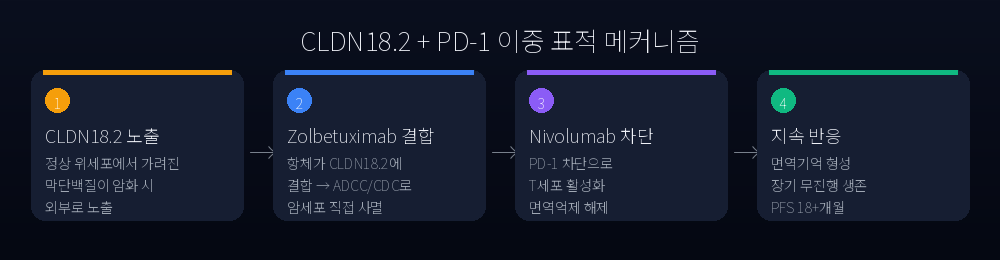 Dual-target mechanism: CLDN18.2 + PD-1