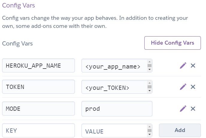 Configuración de las variables