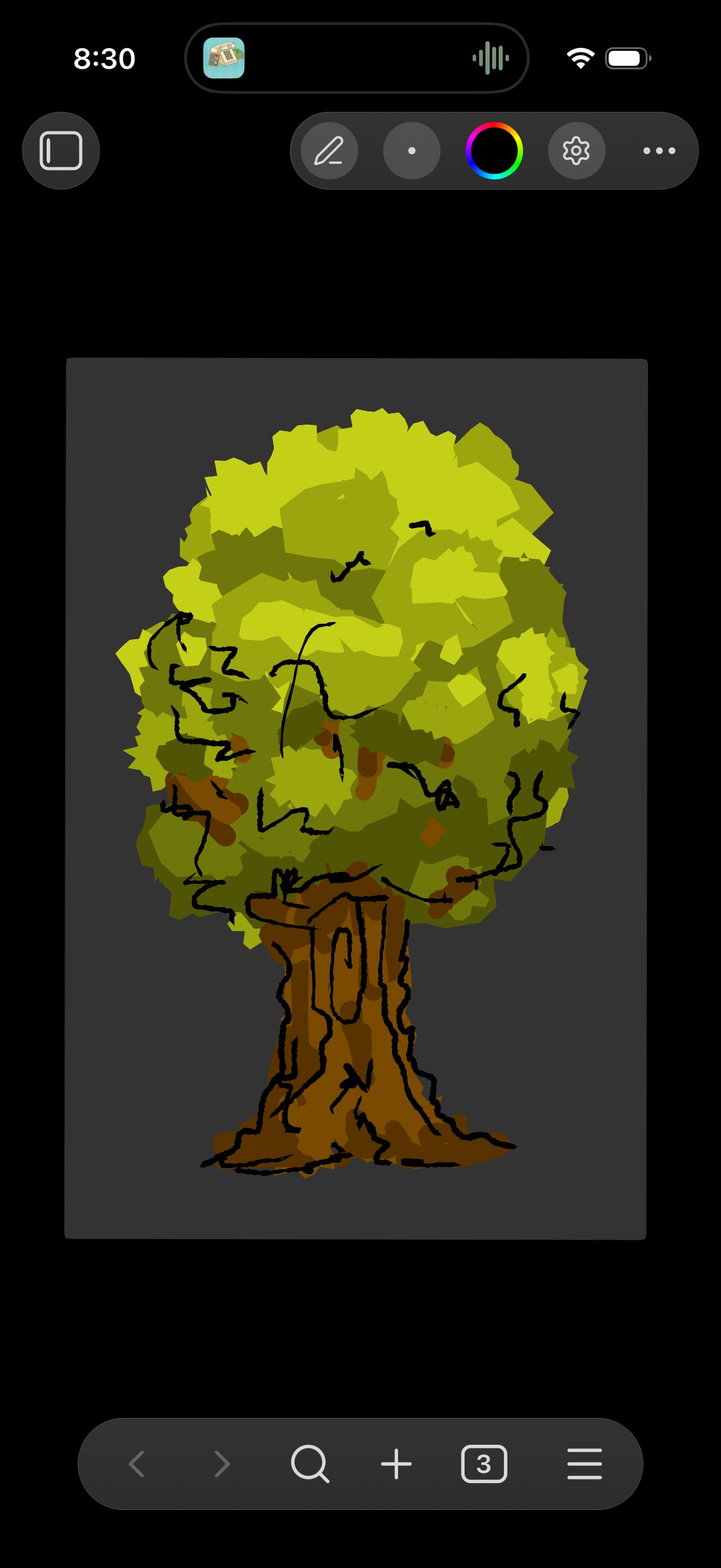 Drawing on iPhone, with the four-button toolbar in Obsidian's view header