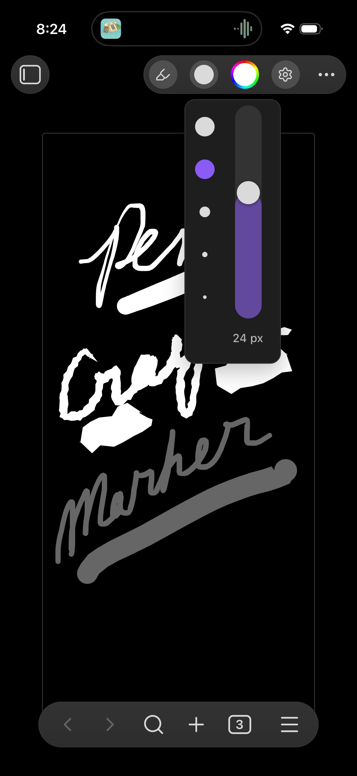 The brush-size popover: a vertical slider with presets