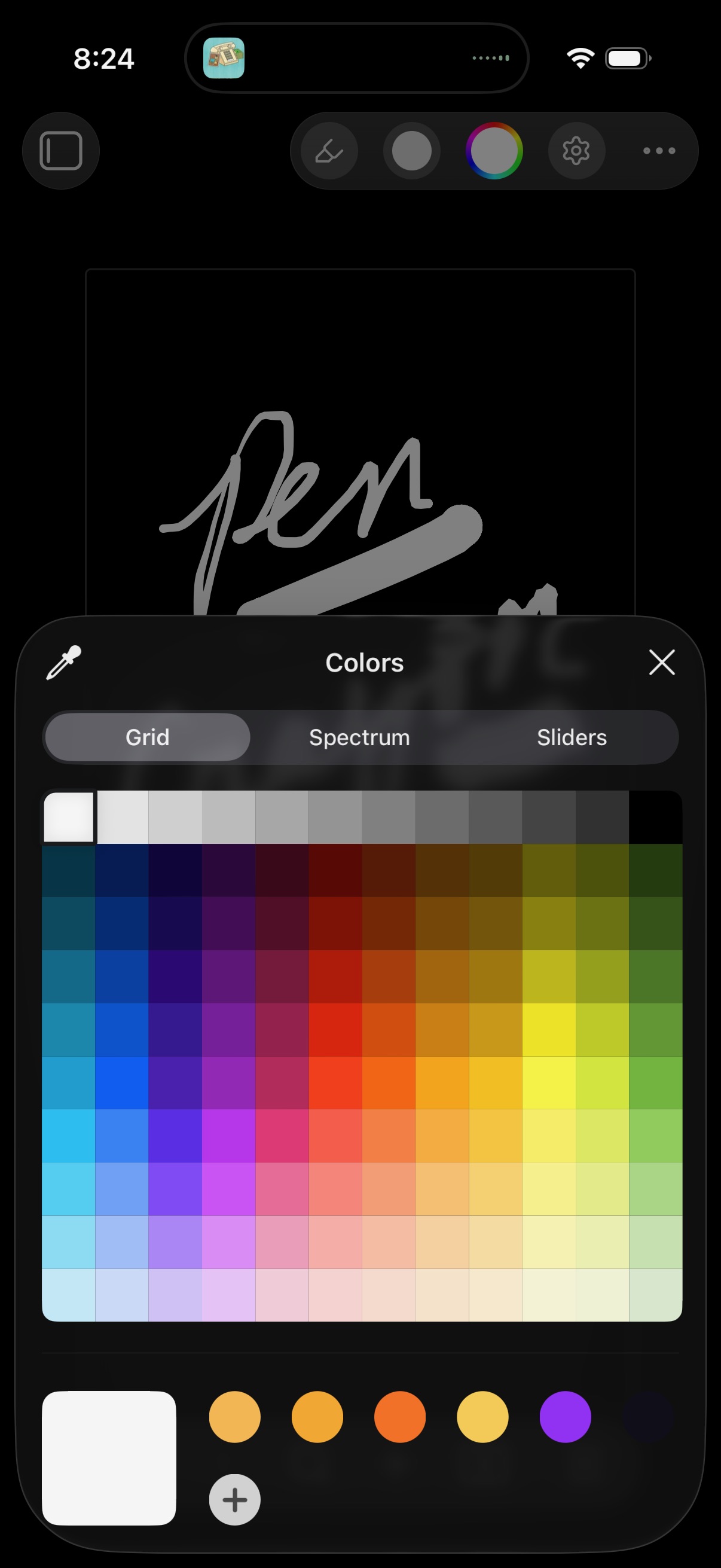 Tabula Rasa screenshot — The colour picker sheet on iOS