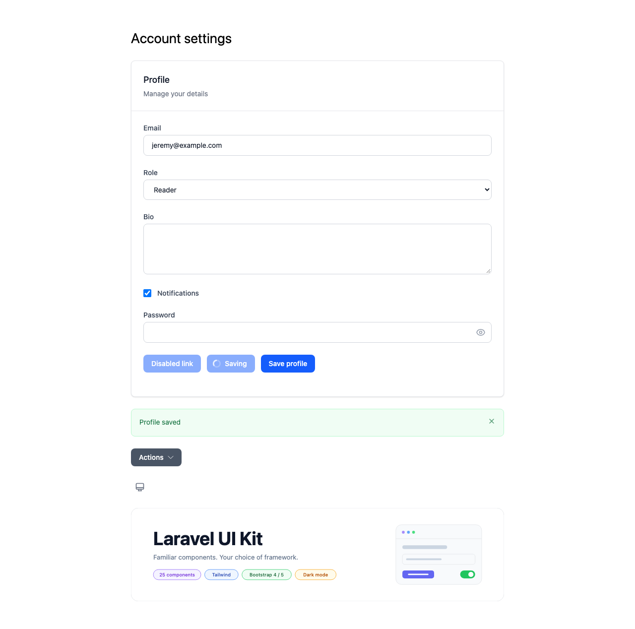 Account settings in light mode