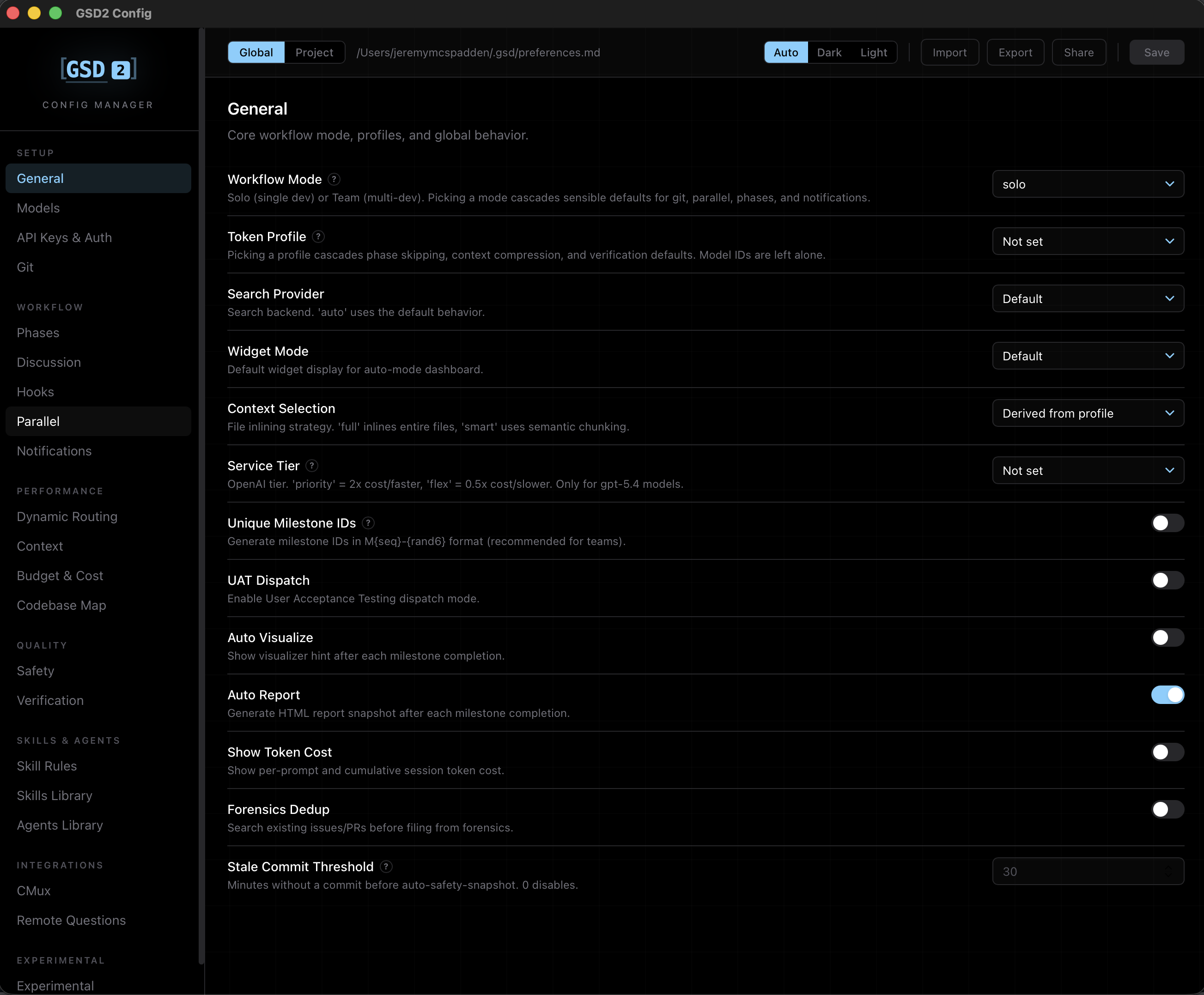 General settings