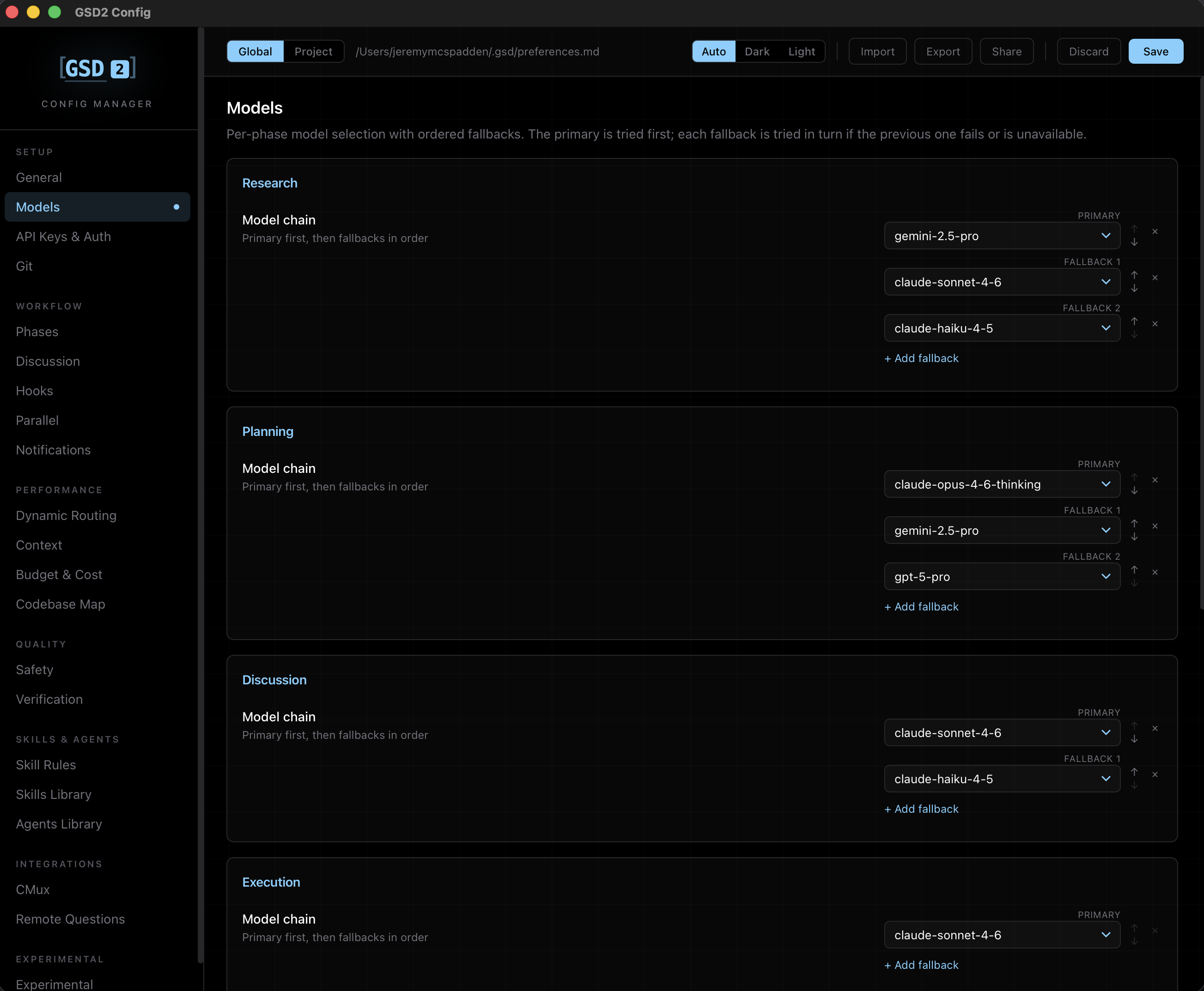 Per-phase model chains with fallbacks