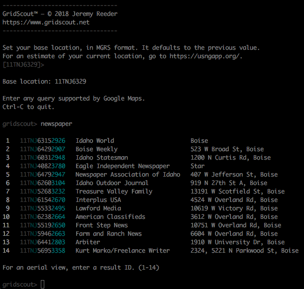 Screenshot of a GridScout™ Map search for newspaper publishers