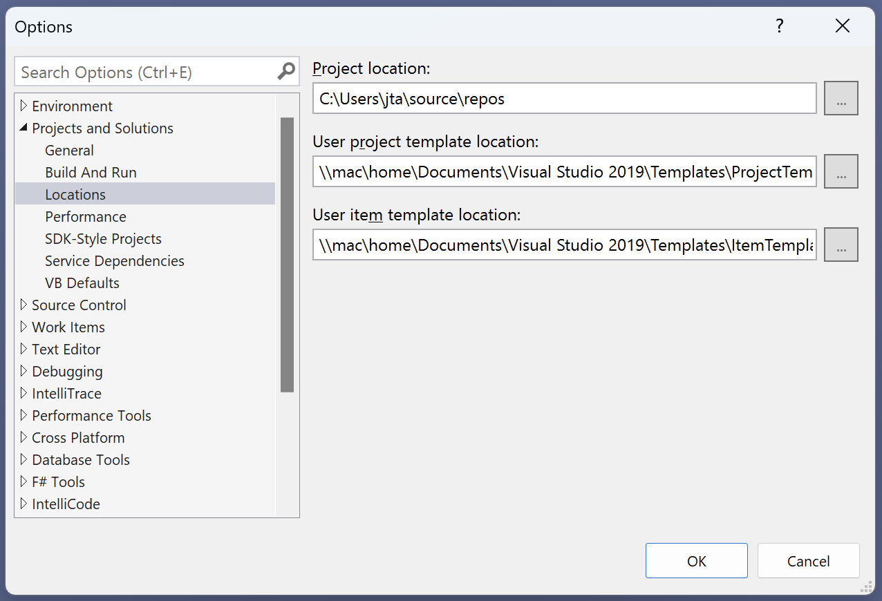 User project template location