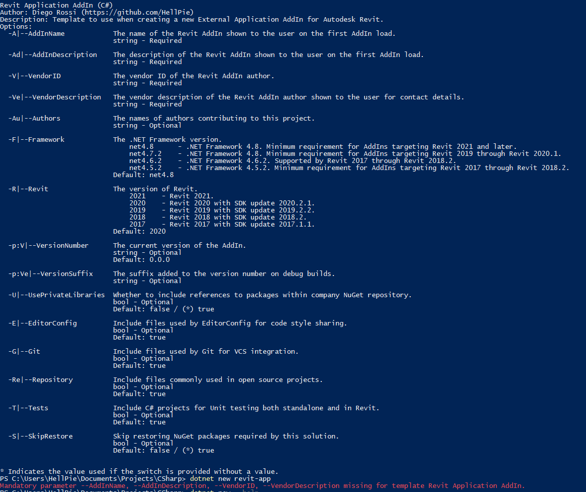 Dotnet new help