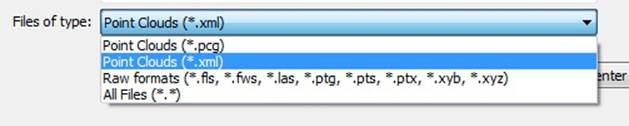 Point cloud file formats with a custom engine registered