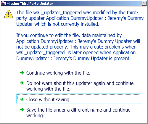 Updater warning