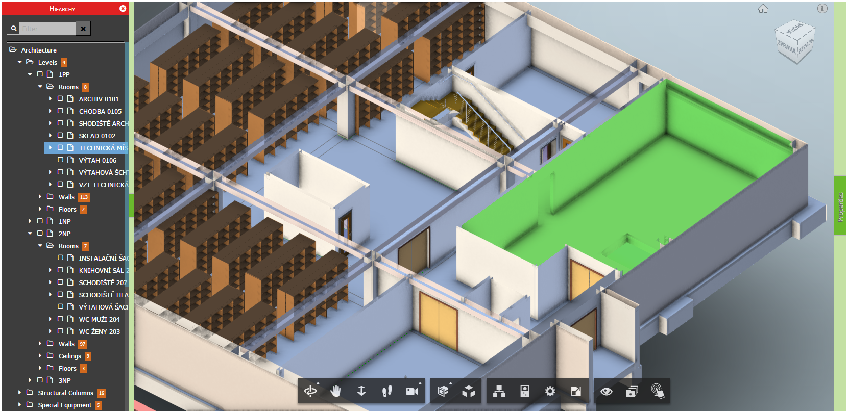 Viewer highlight room &mdash; a simple room shape next to the complicated one