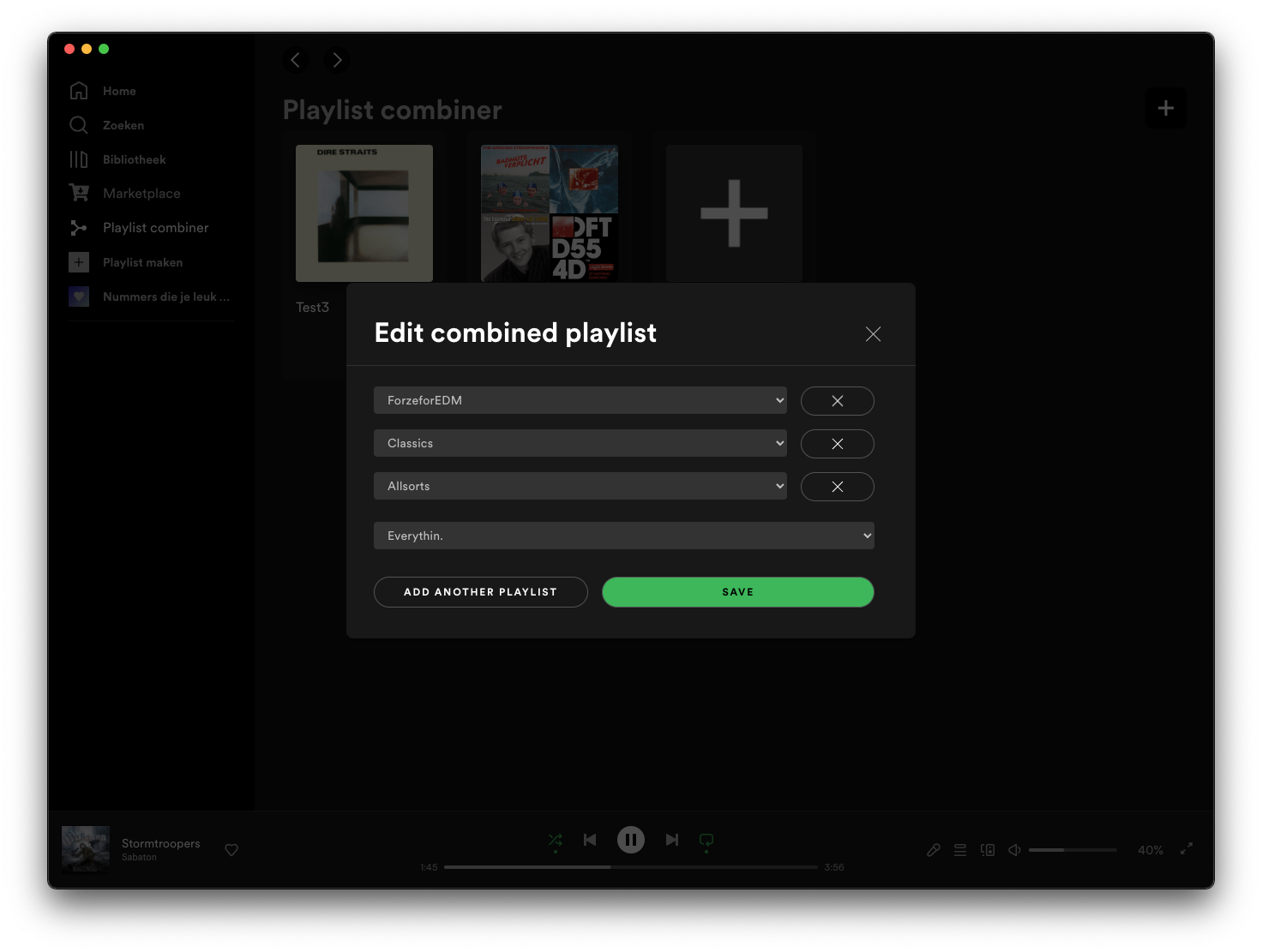 combined playlists edit page