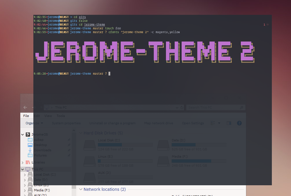 jerome - Colorful theme based on the dieter theme, but with a yellow hostname. Includes git decorations.