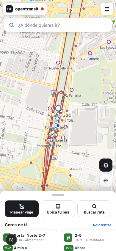 Mapa en vivo con paradas cercanas
