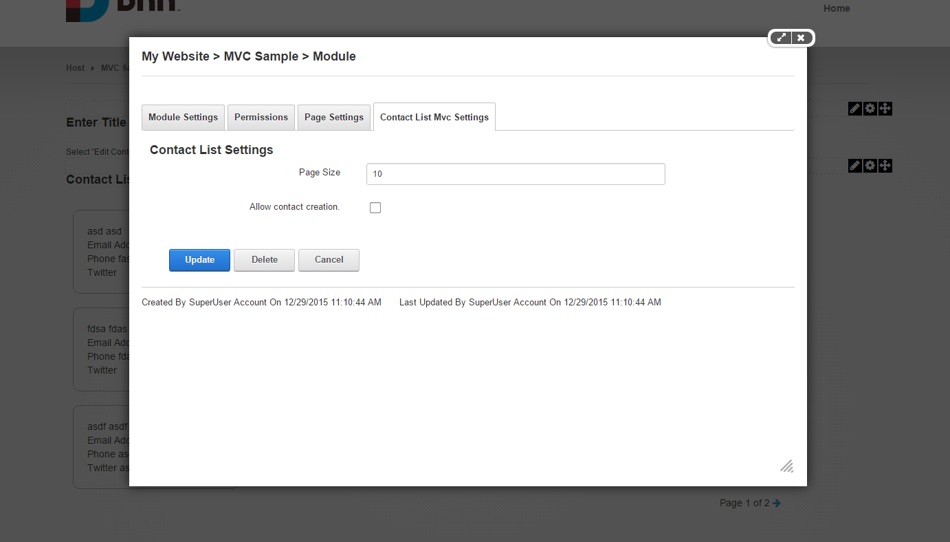 MVC Module Settings