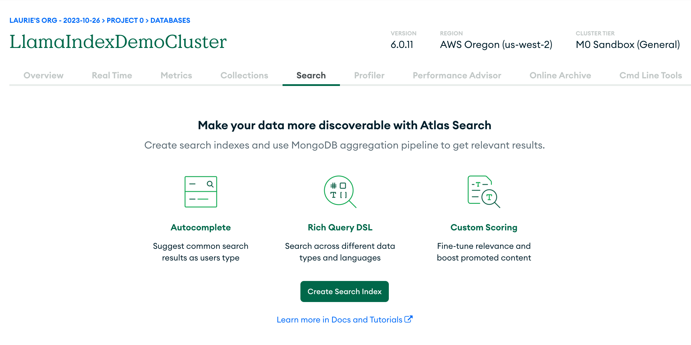 MongoDB Atlas create search index