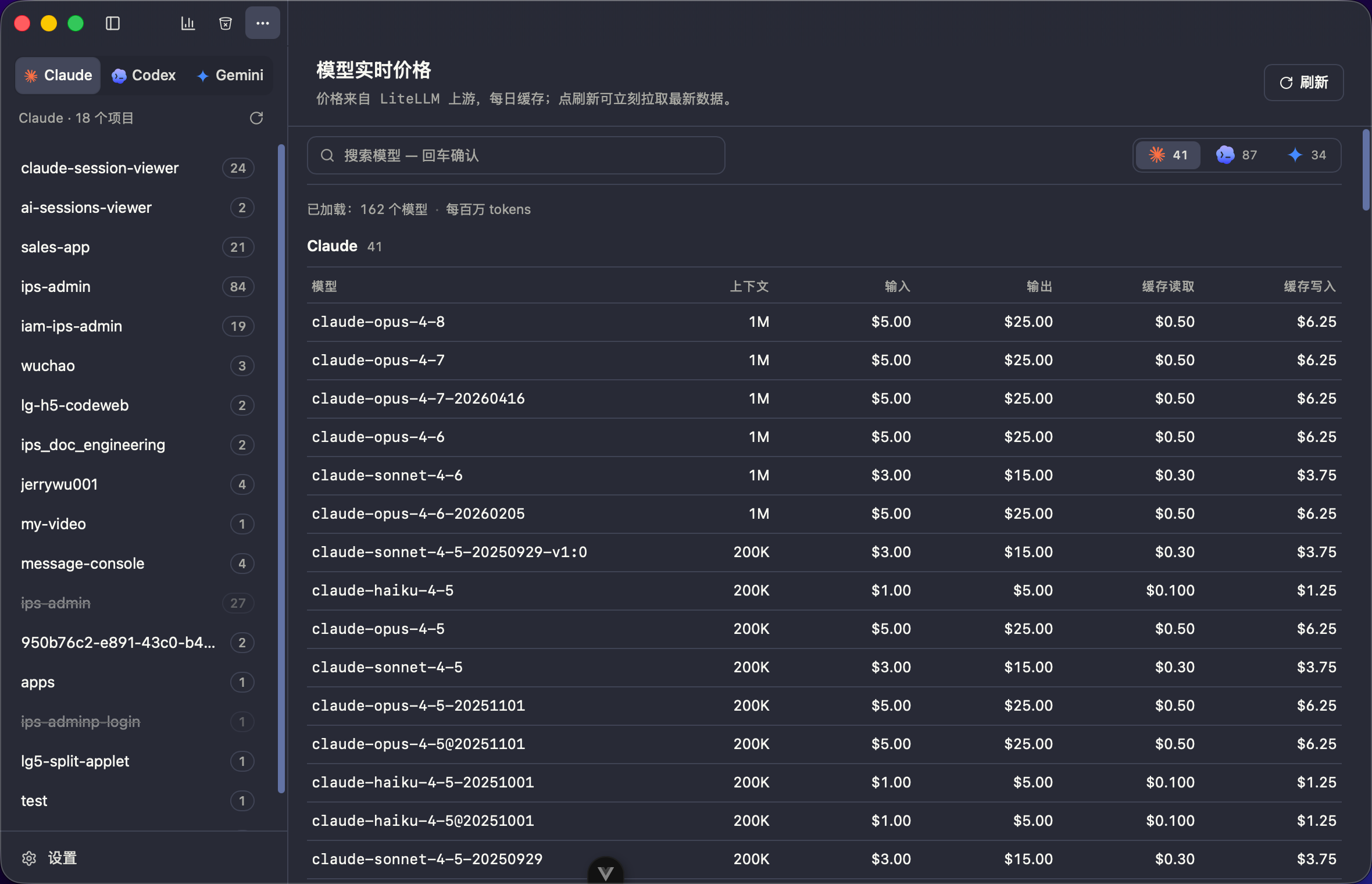 モデル料金テーブル
