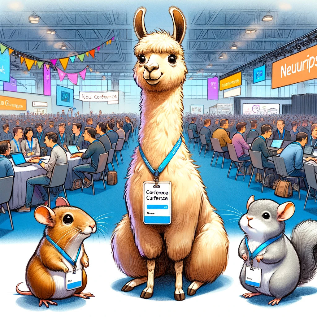 A llama, a gopher, and a chinchilla attending NeurIPS - image generated by DALL-E