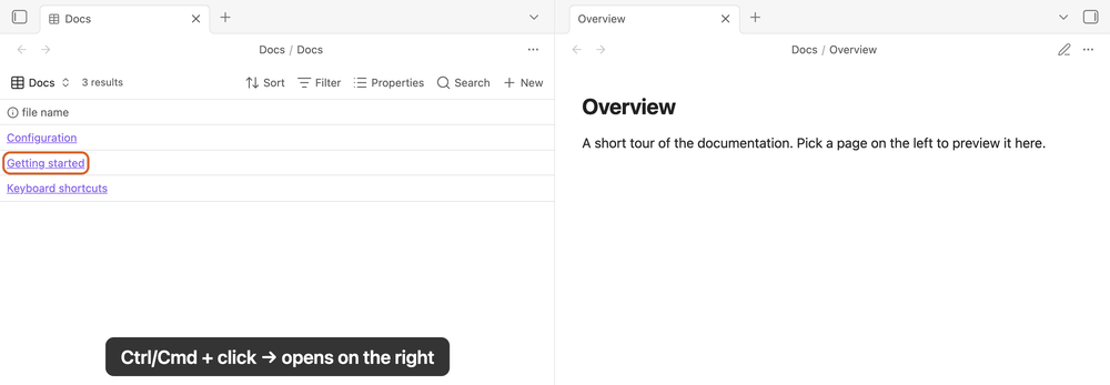 side preview pane