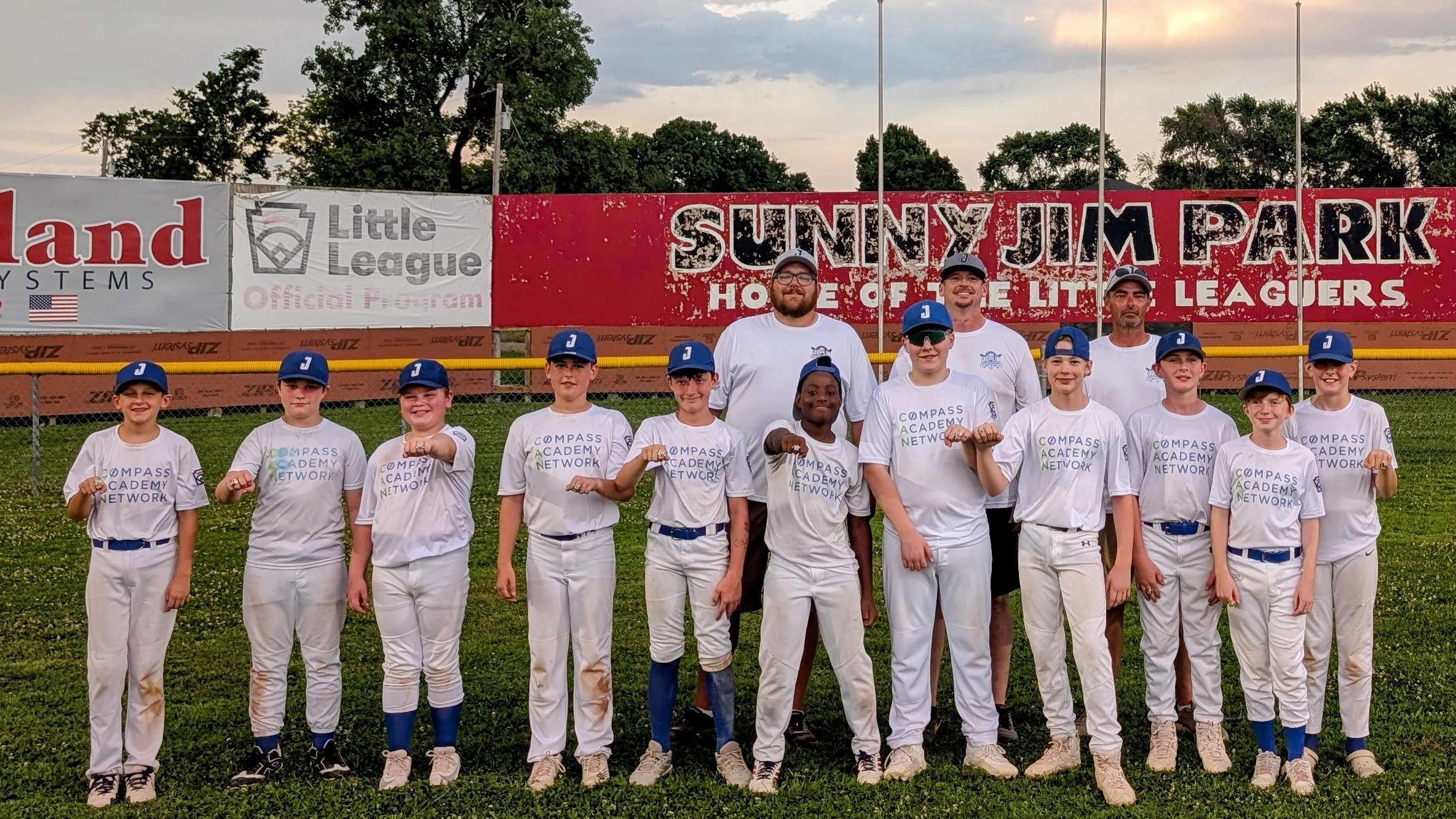 2026 youth baseball championship team at Sunny Jim Park after defeating undefeated team in tournament final