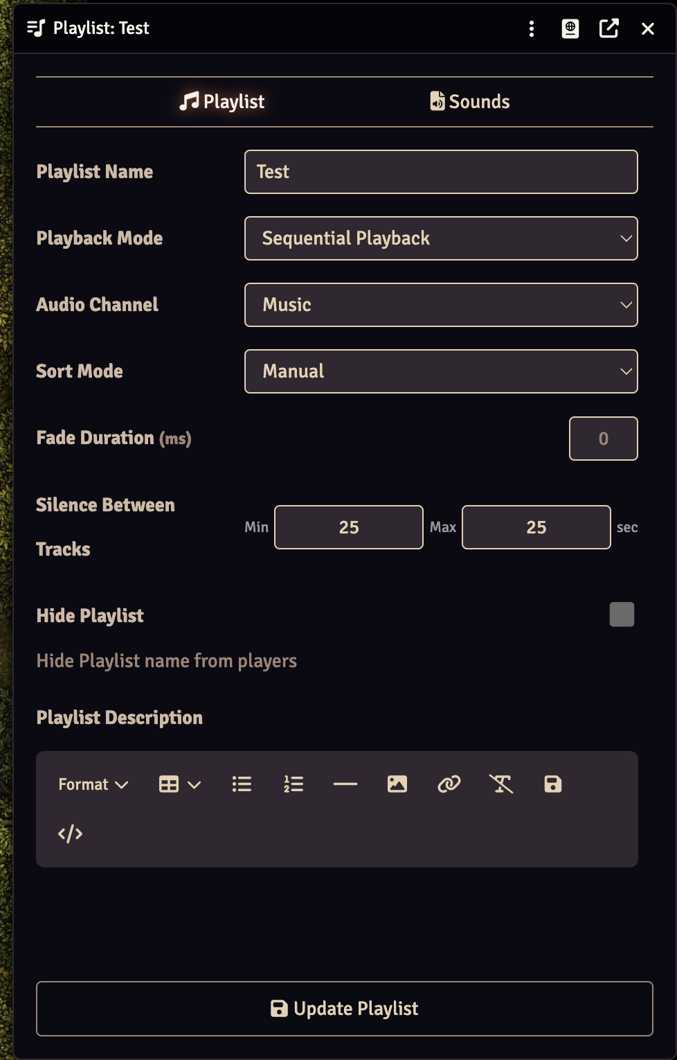Playlist Configuration Screenshot