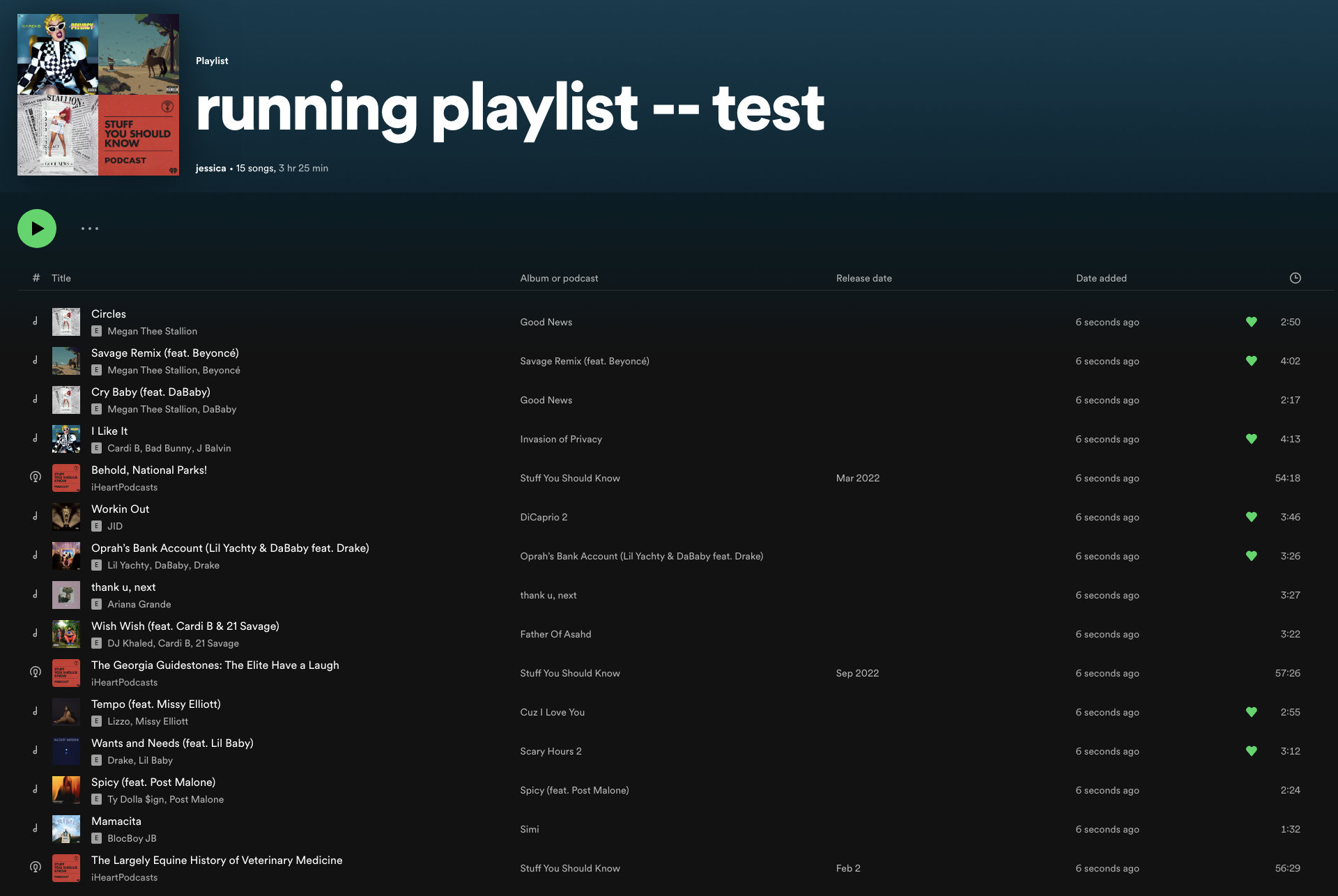 Spotify screenshot of a generated playlist