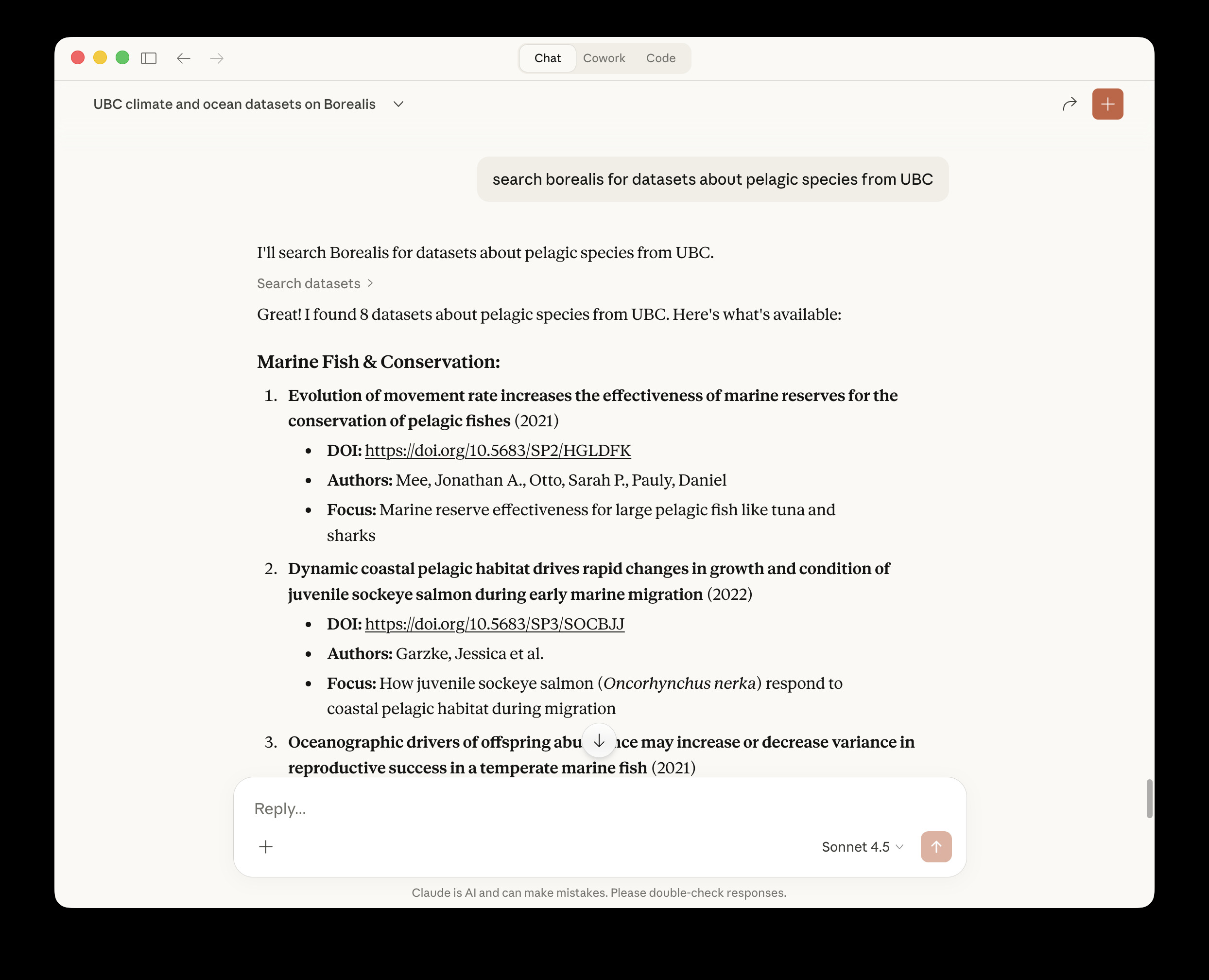 Screenshot of query and results