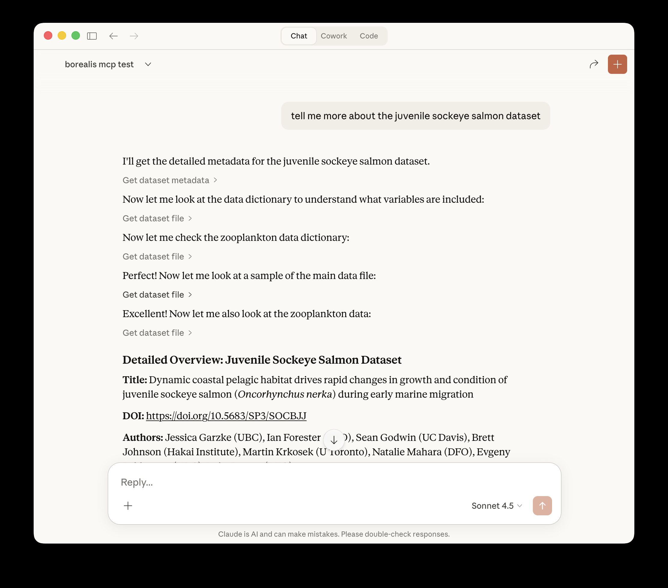 Screenshot of asking for more info about a dataset