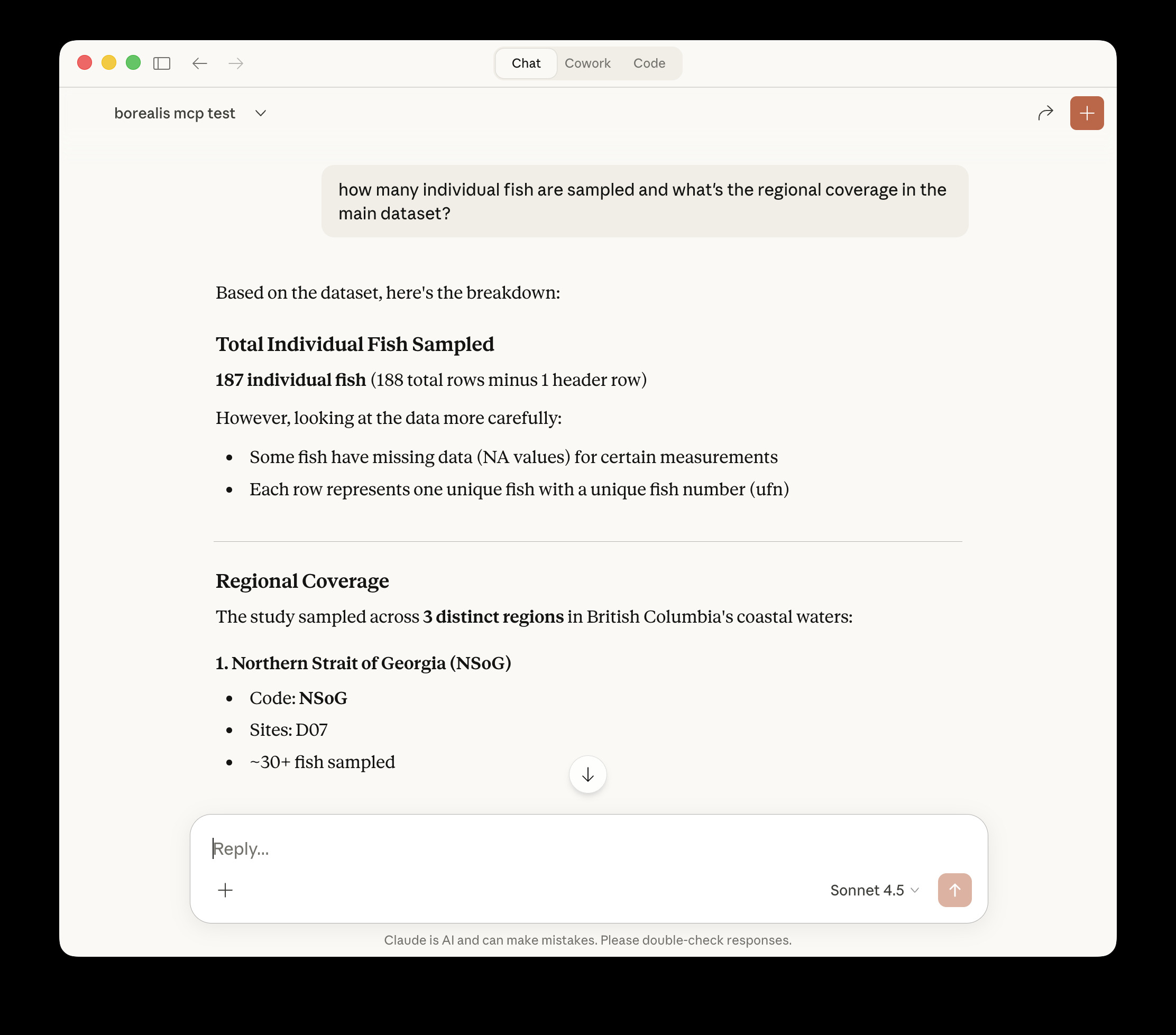 Screenshot of querying the data itself