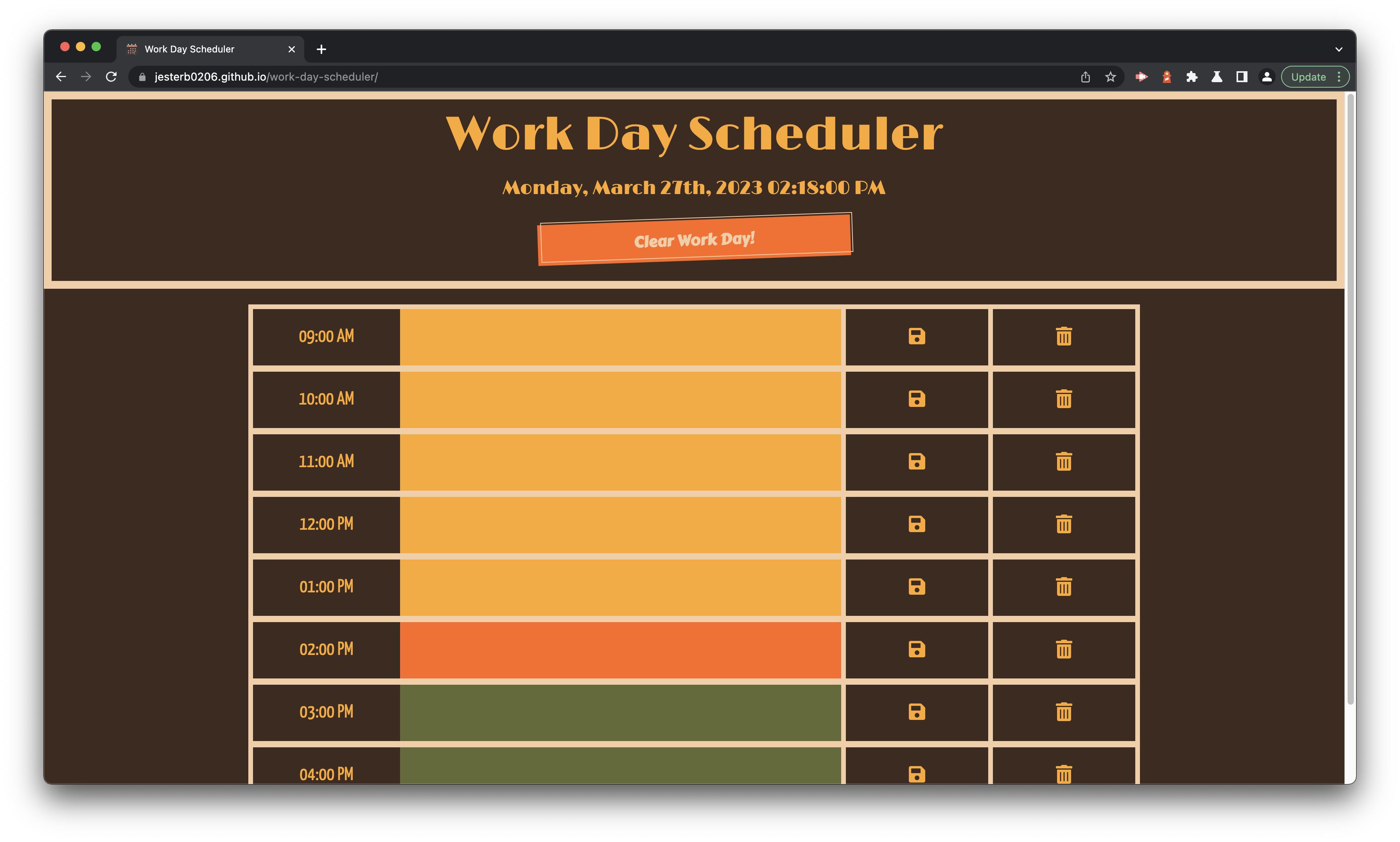 Work Day Scheduler Screenshot