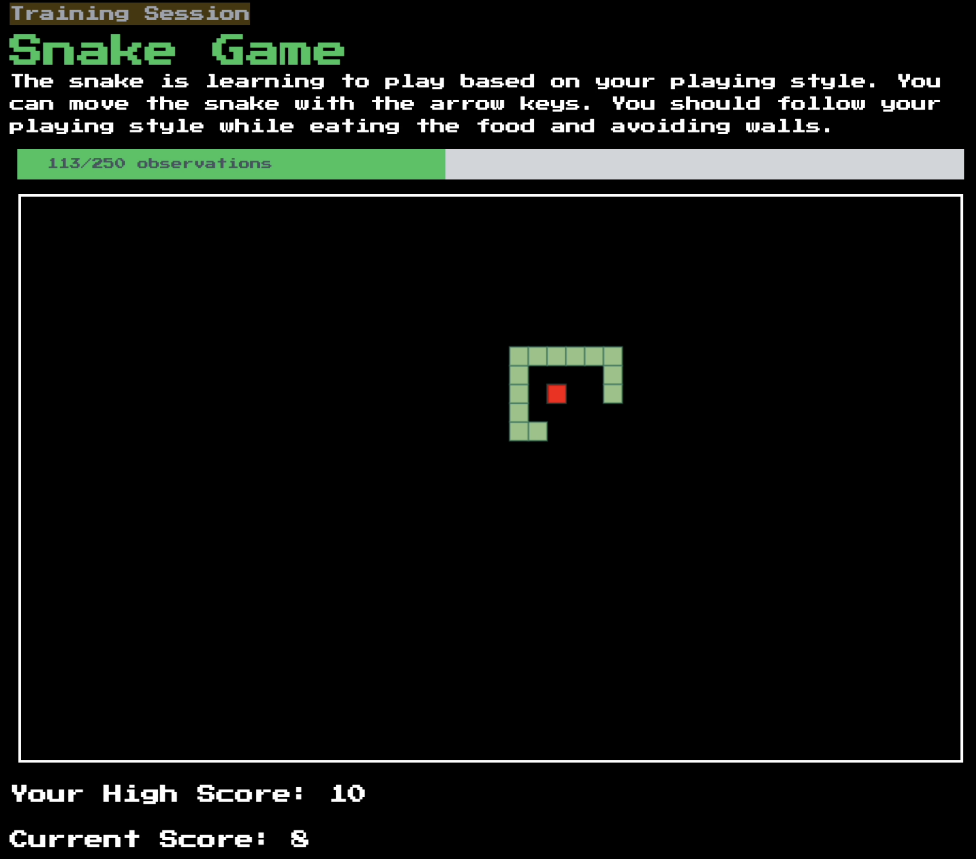 Screenshot of a human expert playing the game of snake.