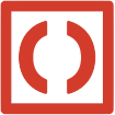 raberu Logo : Red parens in a red square box on white background